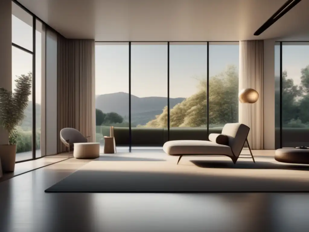 Espacio minimalista con notas de aprendizaje Oportunidades en proceso de admisiones: Imagen 8K de escena minimalista y moderna, con sala espaciosa y luminosa, muebles contemporáneos y notas adhesivas coloridas en pared blanca