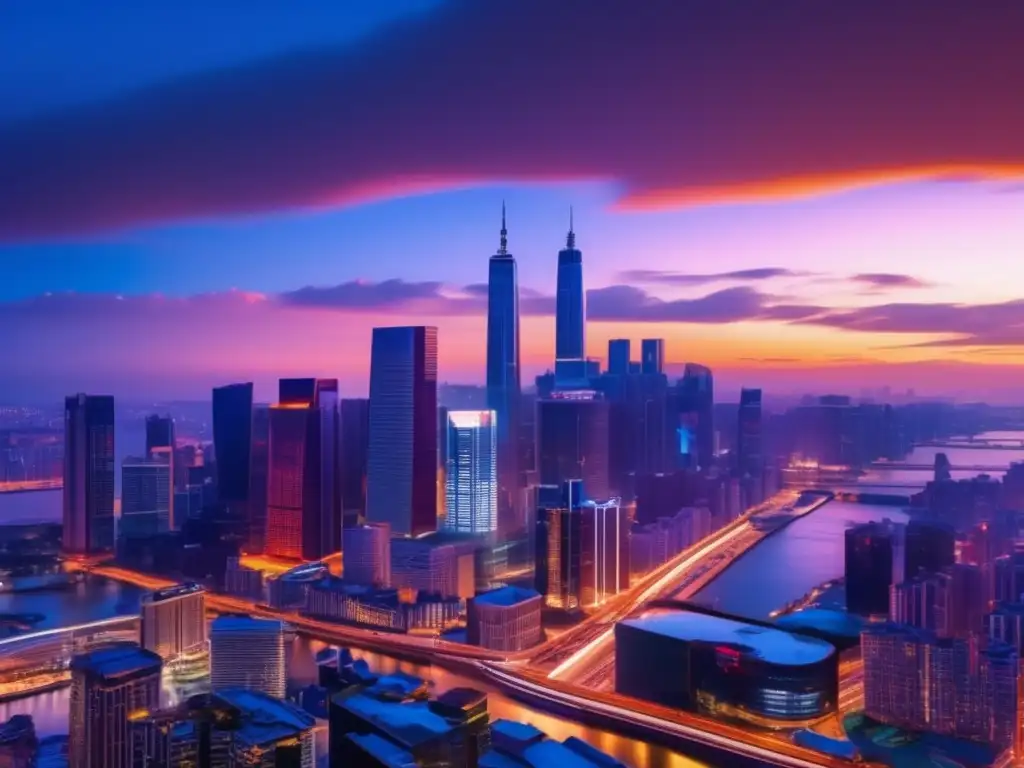 Ciudad vibrante con oportunidades Oportunidades universitarias en una vibrante ciudad al atardecer