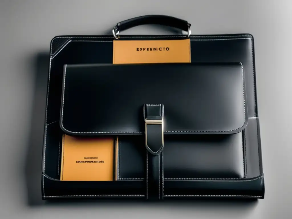 Organizador de portfolio minimalista Organizador portafolio universitario: cuero negro, compartimentos, secciones temáticas - Expresar fortalezas en portafolio universitario