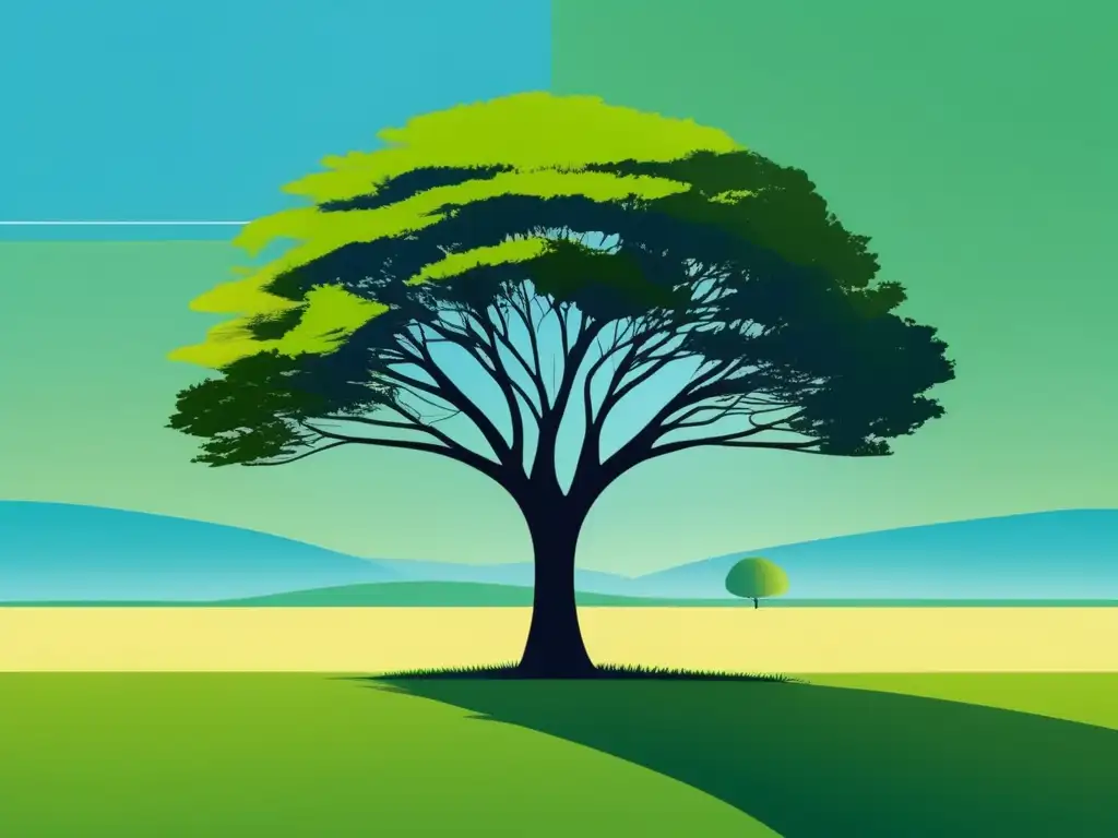Paisaje abstracto sereno con árbol solitario Paisaje abstracto con árbol, armonía y desarrollo emocional en admisiones universitarias