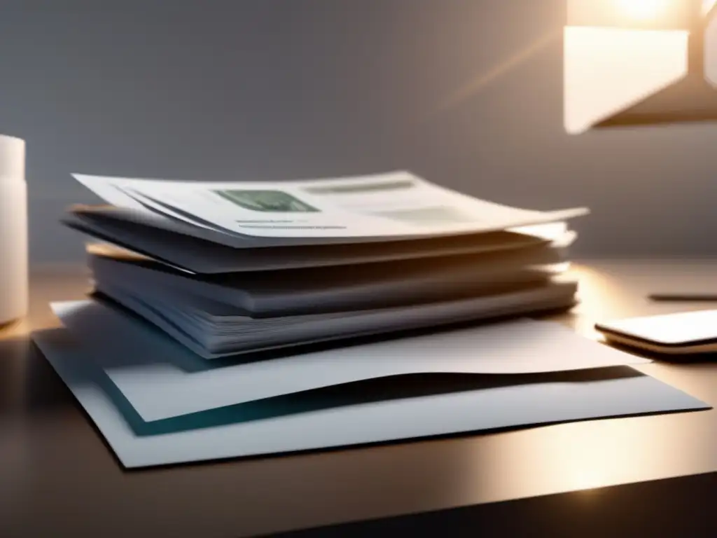 Documentos organizados para solicitud de préstamo Pasos préstamo estudiantil: Documentos organizados en elegante escritorio blanco