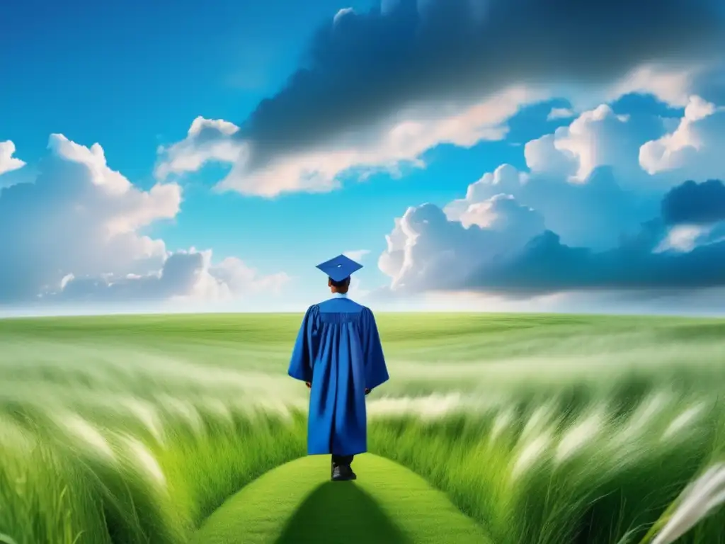 Persona en campo abierto con diploma Persona en campo abierto, con graduación y diploma