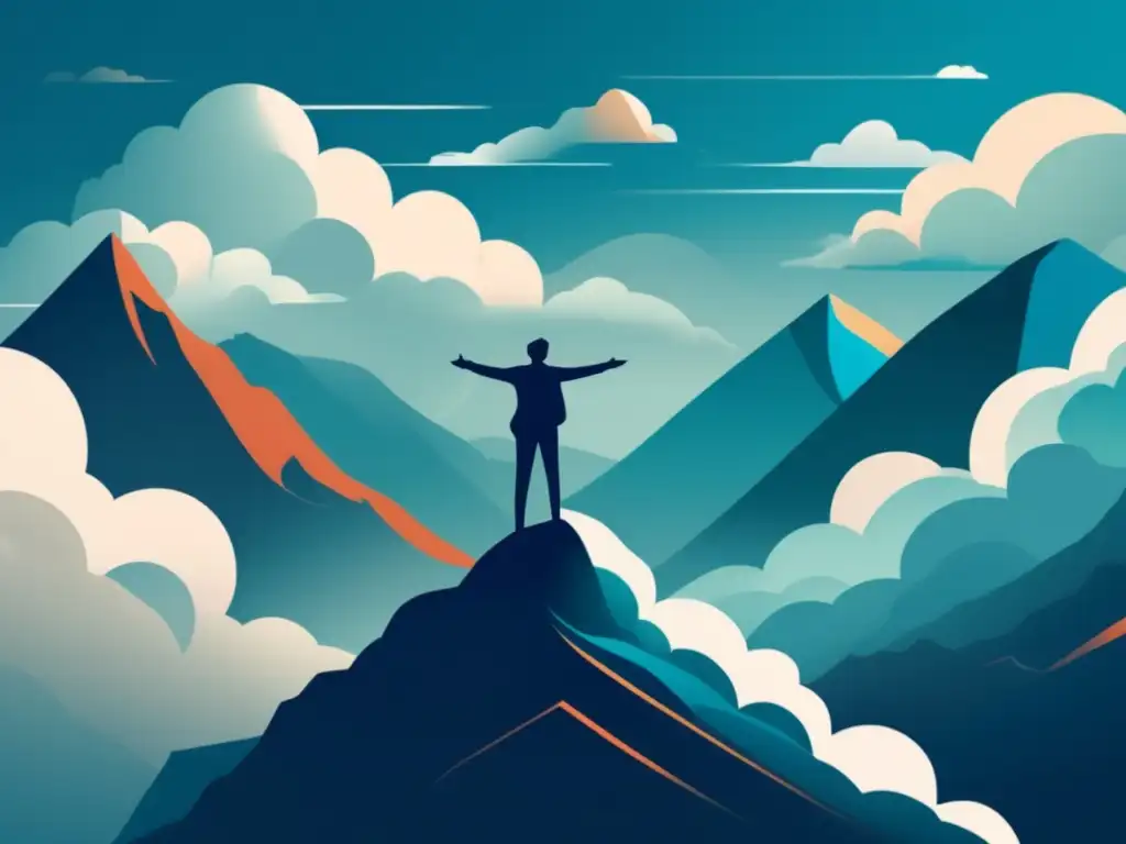 Persona en paz, superando desafíos Persona en cima de montaña superando obstáculos, con paz y éxito en mentalidad preuniversitaria - Consejos para mentalidad preuniversitaria exitosa