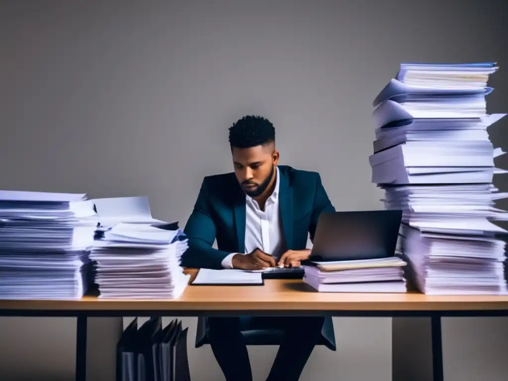Seriedad y profesionalismo en la revisión de documentos Persona revisando documentos para apelar denegación de beca