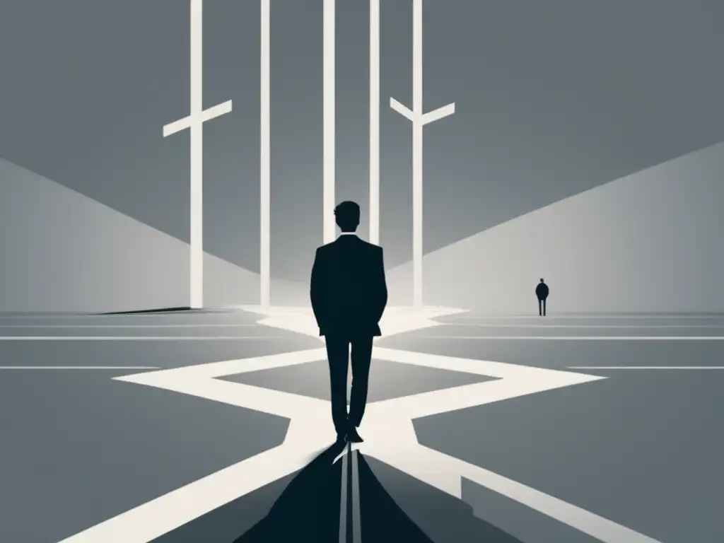 Elección de carrera: Cruce de caminos Persona en encrucijada, reflexionando sobre elección de carrera - Consejos para evitar parálisis por análisis en elección de carrera