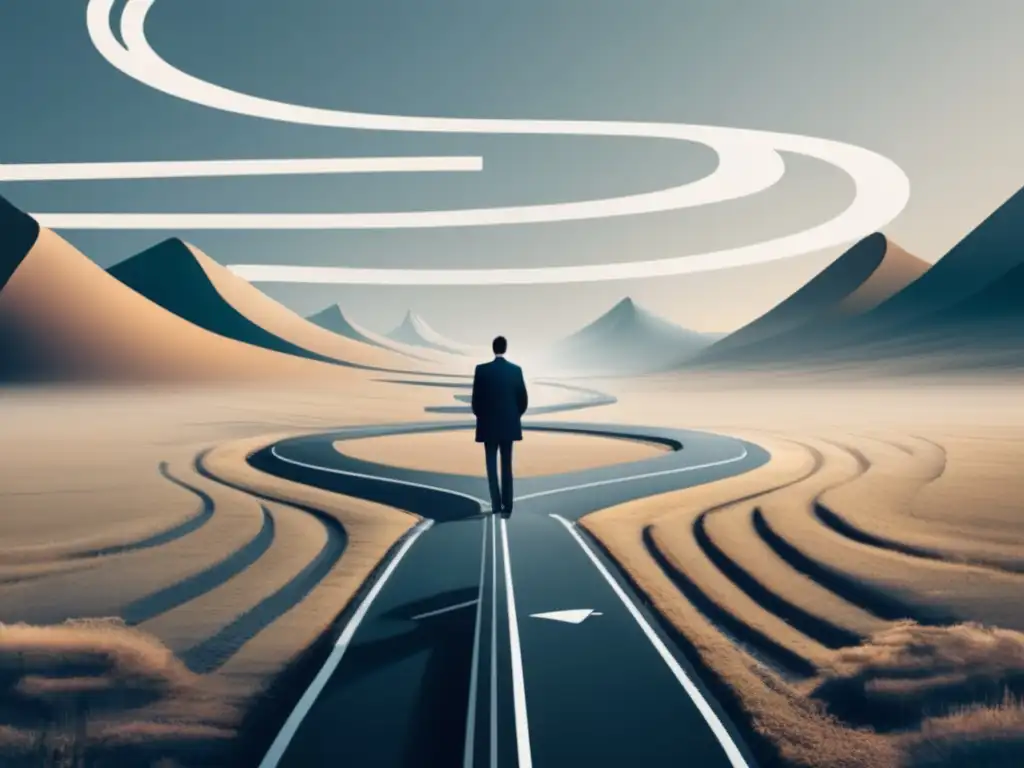 Decisión de carrera: Reflexión y determinación Persona en encrucijada, reflexionando sobre elección de carrera - Prevenir costo emocional carrera