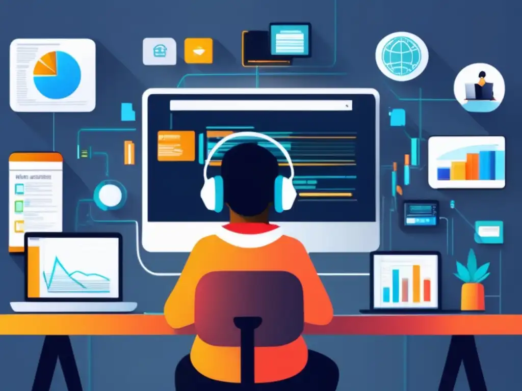 Estudiante inmerso en estudios digitales Persona enfocada en estudios digitales con competencias para exámenes de admisión universitaria