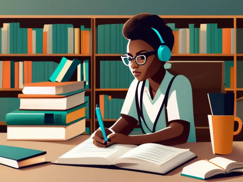 Estudiante enfocado y determinado en su escritorio Persona enfocada estudiando para exámenes MOOCs
