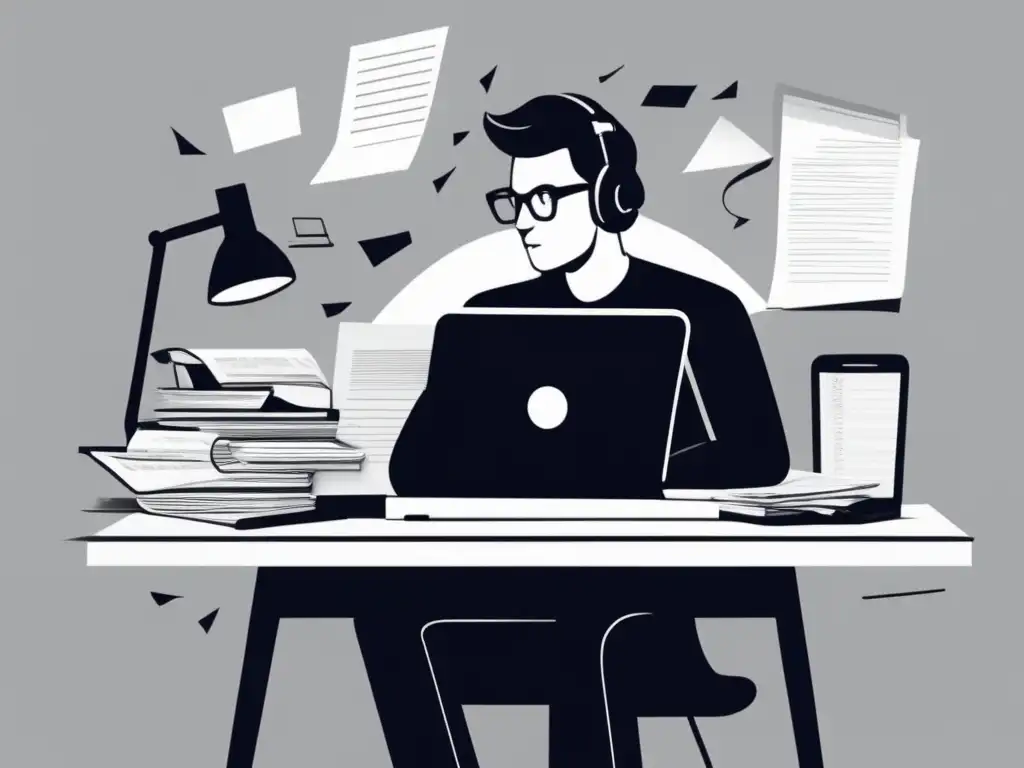 Escritura académica: coherencia y relevancia Persona pensando en ensayos digitales universitarios