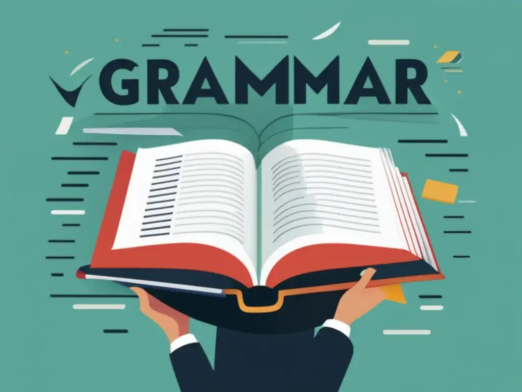 Corrección de errores gramaticales Persona corrigiendo errores comunes de gramática en libro abierto, destacando verbos, pronombres y concordancia