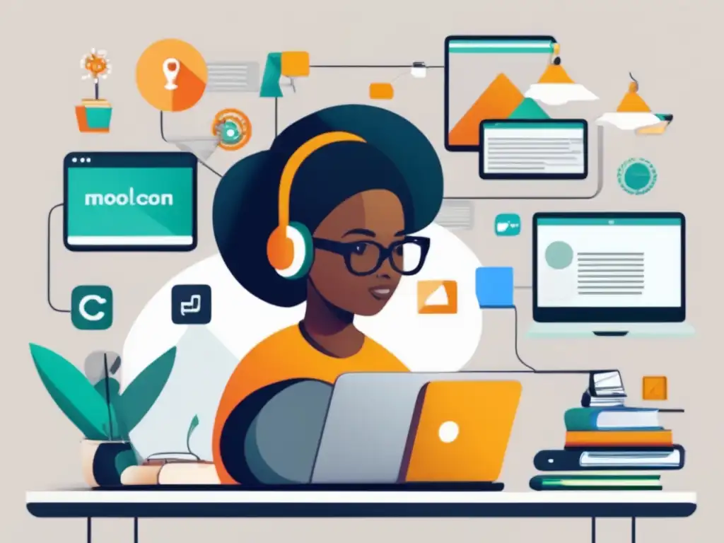 Estudiante en línea con dispositivos electrónicos Persona en escritorio con dispositivos electrónicos estudiando en plataforma MOOC #EducaciónGratuita #MOOCs #AdmisionesUniversitarias