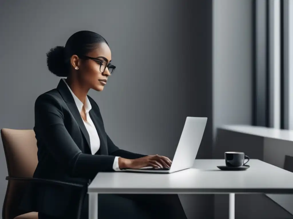 Persona enfocada en el trabajo con laptop en un escritorio Persona trabajando en escritorio con laptop en un entorno profesional y sofisticado - Cursos online gratuitos admisiones universitarias