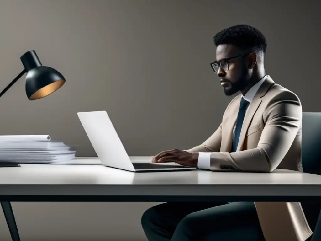Profesionalidad y productividad en el trabajo Persona trabajando en un escritorio moderno, enfocada y productiva