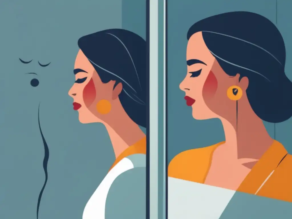 Reflexiones emocionales en el espejo Persona frente a un espejo reflejando emociones, con rostro que muestra variedad de sentimientos
