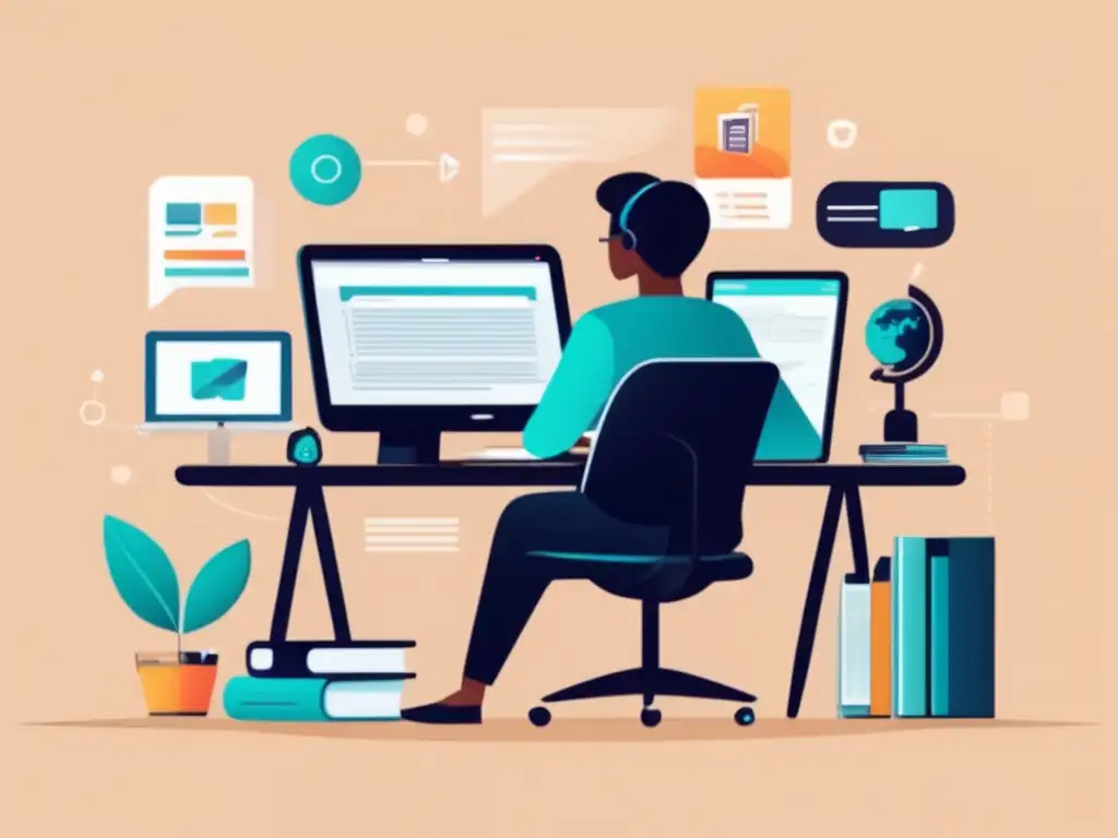 Persona aprendiendo de manera autónoma con herramientas modernas Persona aprendiendo autonomamente con herramientas modernas y libros recomendados