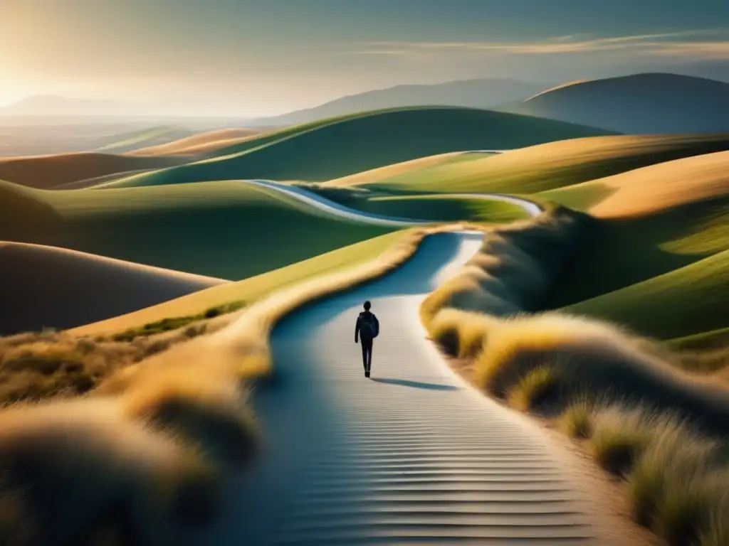 Camino hacia un futuro brillante Persona caminando hacia un horizonte brillante: Elección de carrera con visión