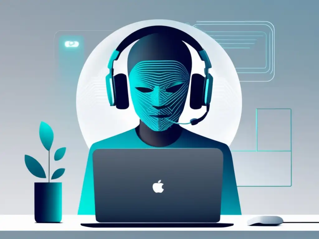 Identidad digital futurista con máscara digital Persona con máscara digital, verificación de identidad en exámenes online