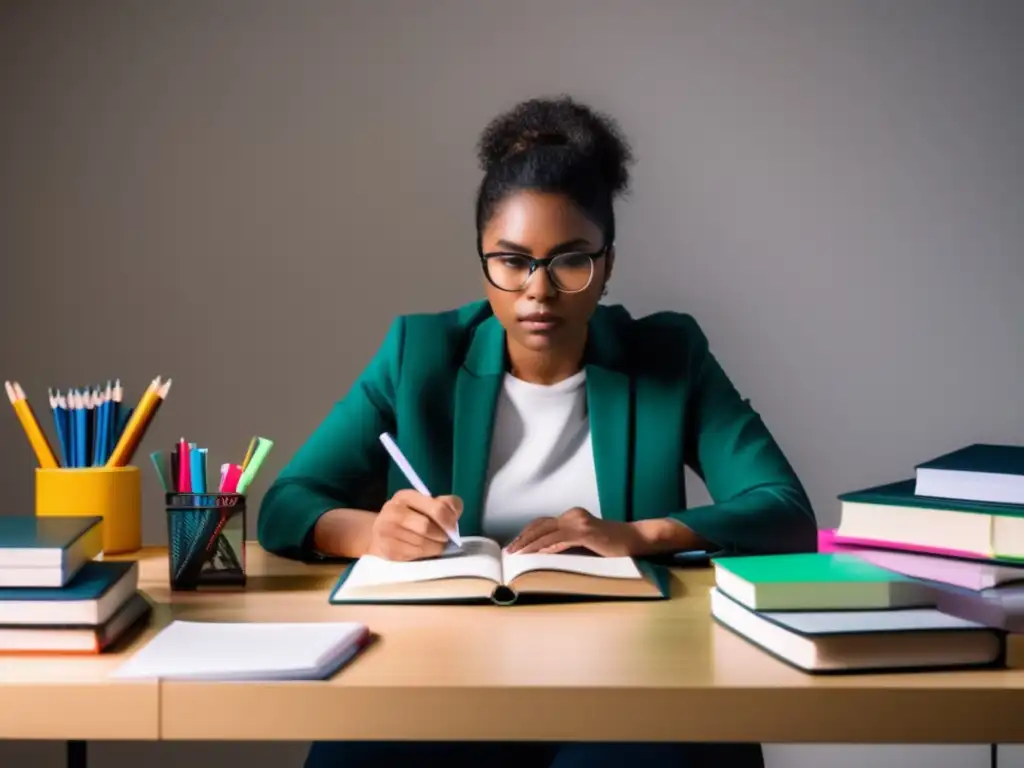 Estudiante enfocado en el estudio Persona estudiando con materiales organizados: Consejos para preparar el examen de admisión universitaria