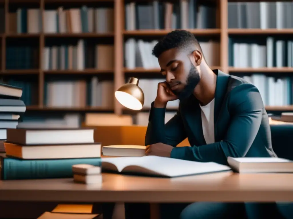 Persona reflexionando sobre tema de tesis Persona reflexionando sobre mejores temas de tesis para postgrado (110 caracteres)