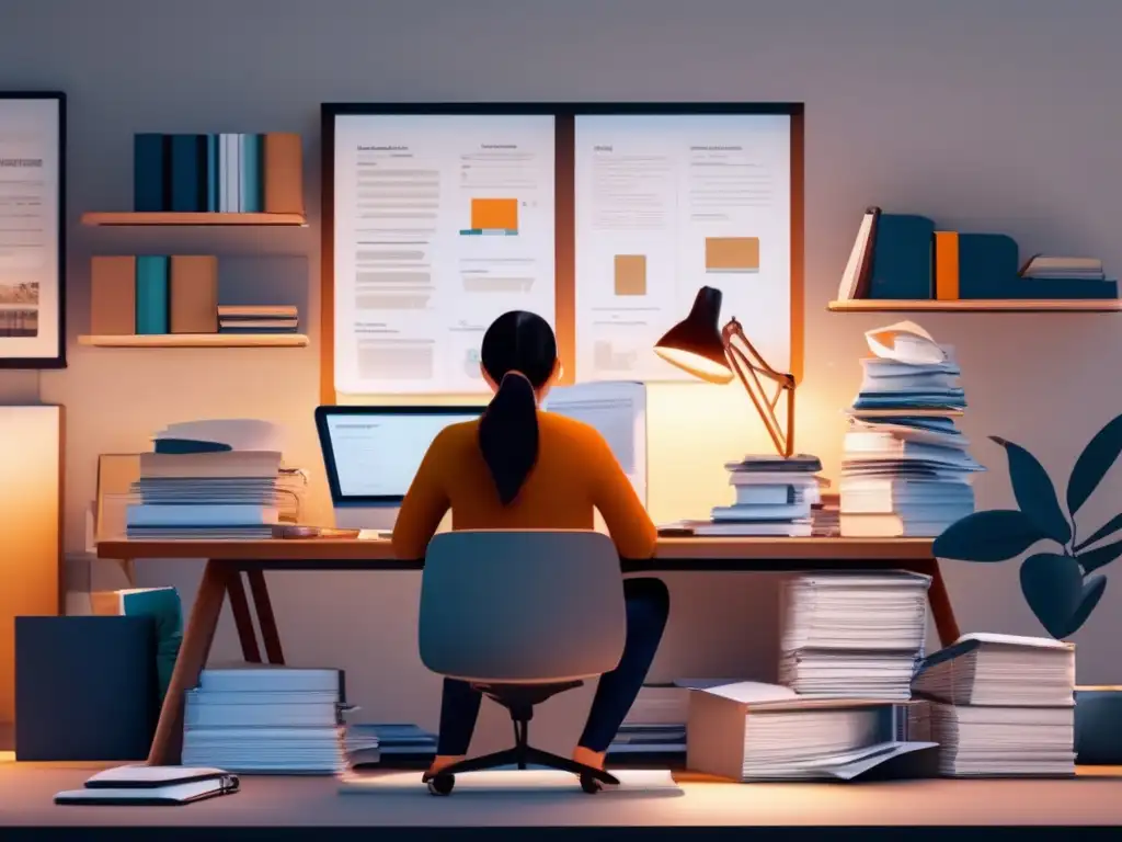 Frustración y determinación en la oficina Persona en oficina, frustración y determinación al enfrentar requisitos ocultos en admisiones universitarias online