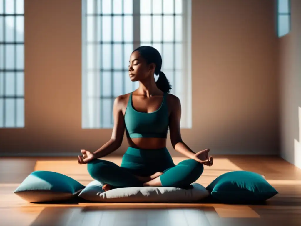 Meditación serena en ambiente minimalista Persona en postura de meditación, ambiente sereno y tranquilo