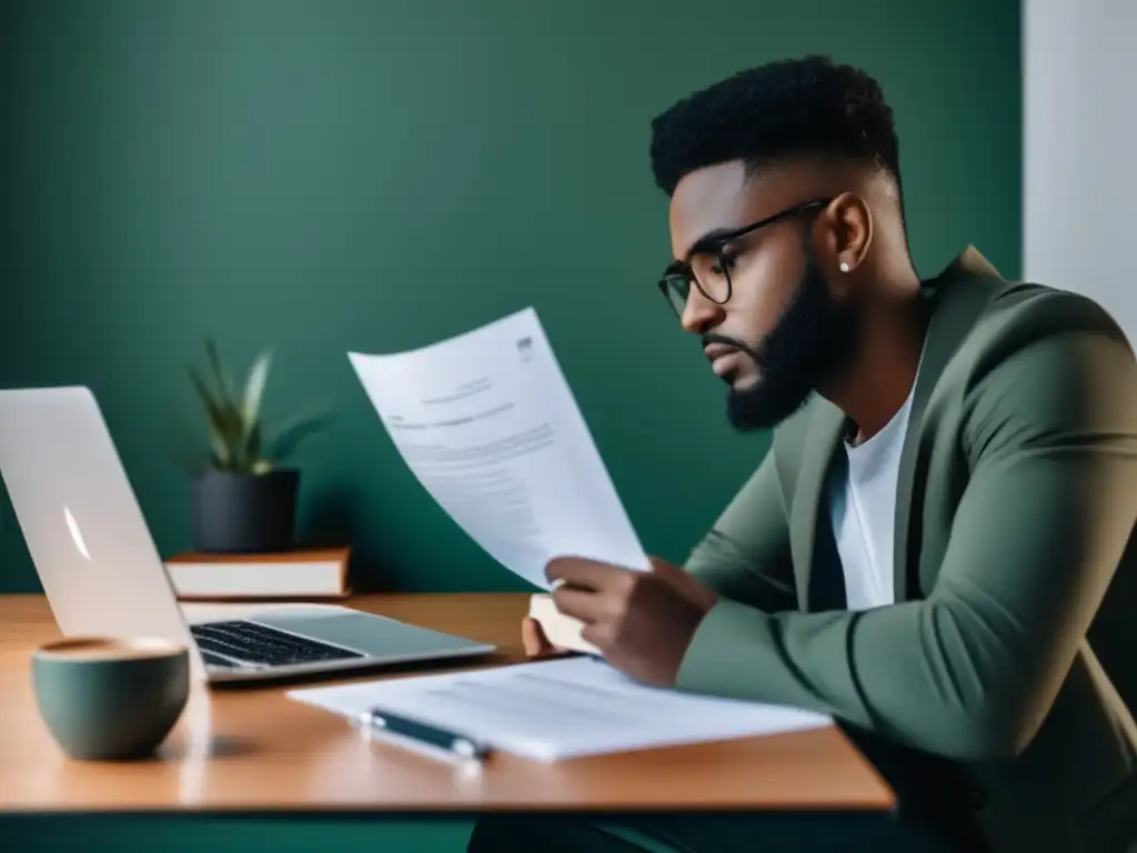 Profesional analizando documento de préstamo estudiantil Persona analizando préstamo estudiantil con atención