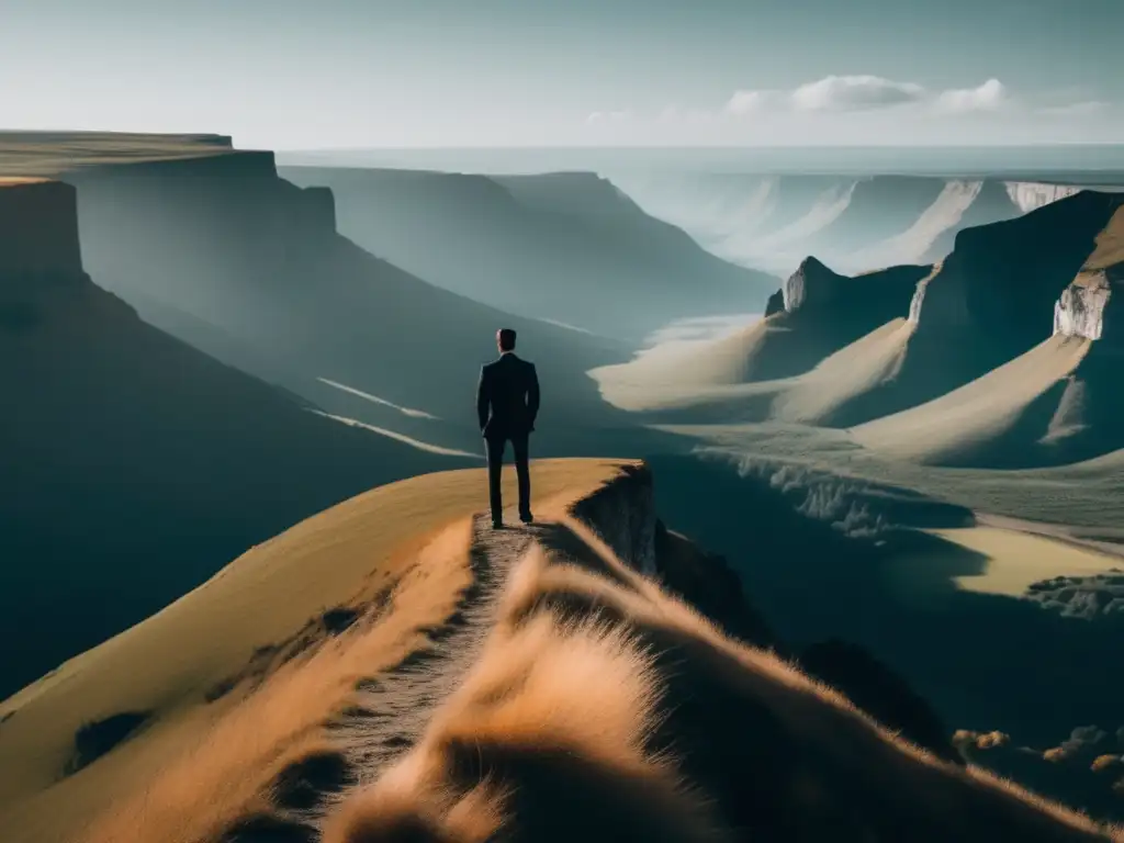 Asesor especializado en admisiones Persona profesional en un acantilado, mirando un paisaje impresionante, simbolizando la importancia de la preparación emocional