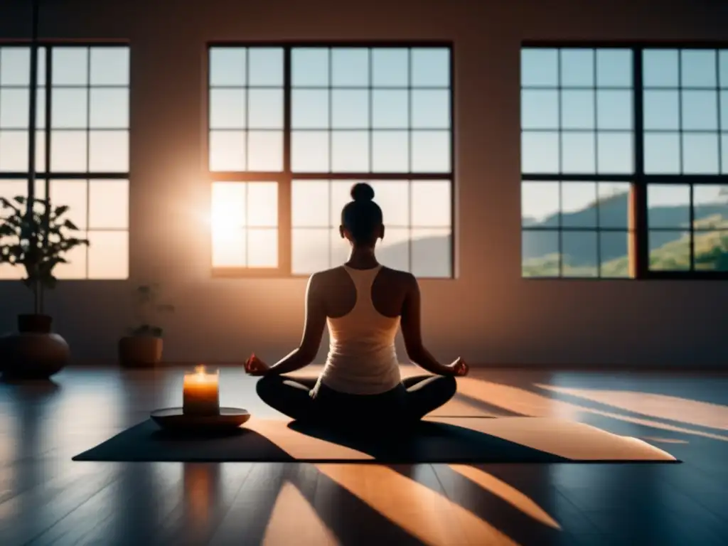 Persona en meditación en una habitación luminosa Persona relajada en sala luminosa con decoración minimalista