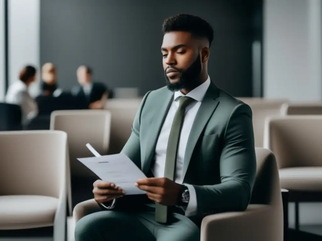 Preparación para entrevista de admisión Persona segura y preparada en sala bien iluminada, con checklist de admisión