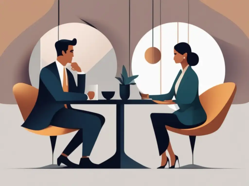 Conversación profesional y respetuosa Dos personas en una conversación profesional, transmitiendo confianza y respeto