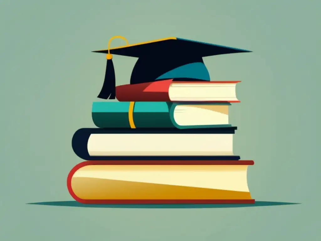 Libros y gorro de graduación minimalistas Pila de libros con gorro de graduación, diseño moderno y minimalista - Financiamiento educación universitaria pasiva