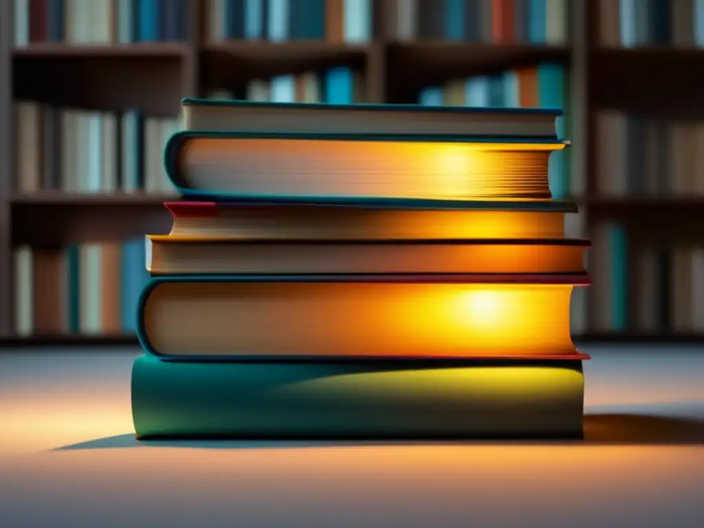 Estudiante analizando ensayos universitarios Una pila de libros usados con un libro abierto resaltando frases, simbolizando ejemplos de ensayos universitarios exitosos