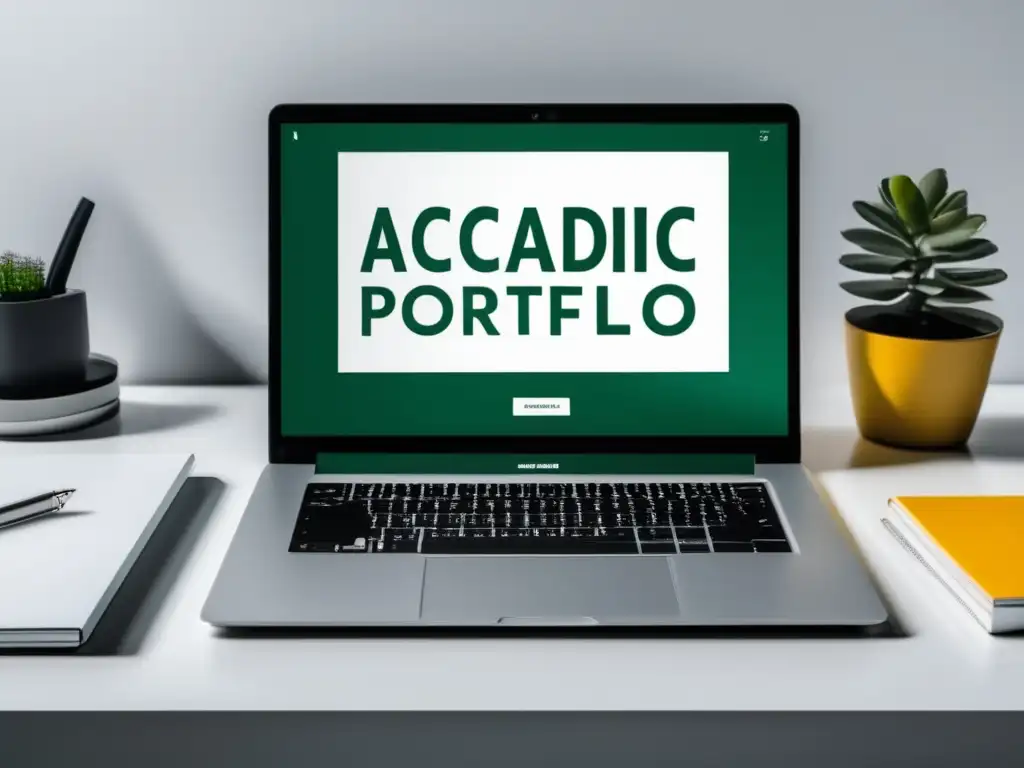 Portafolio académico elegante y moderno Diseño portafolio académico destacado con laptop elegante, espacio de trabajo limpio y elementos creativos