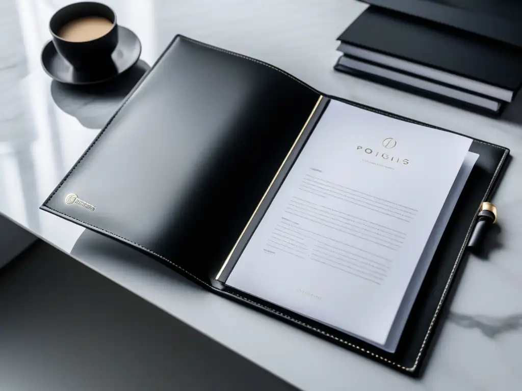 Portafolio de cuero negro y documentos profesionales Portafolio de postgrado exitoso: elegancia y profesionalismo