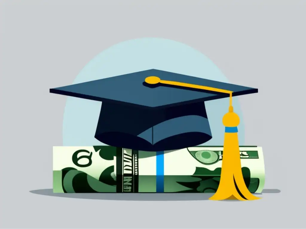 Estudiante con deudas y dinero Préstamos estudiantiles: impacto financiero futuro - Graduación y dinero en una imagen minimalista y moderna