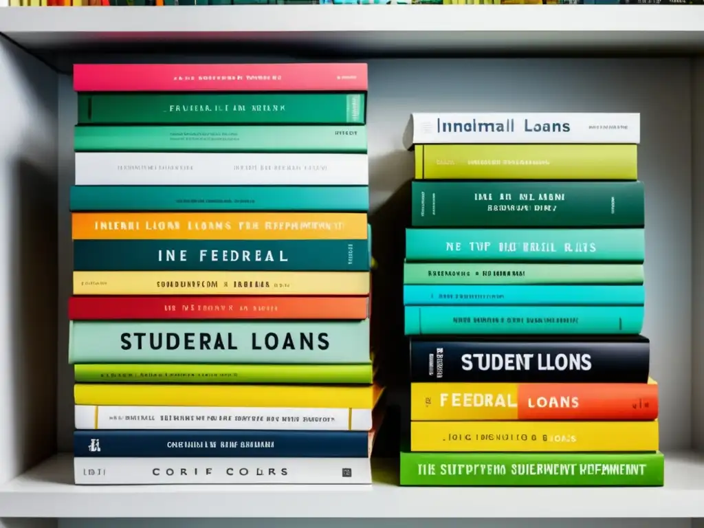 Opciones de préstamos estudiantiles Préstamos estudiantiles universitarios: libros coloridos en estantería blanca