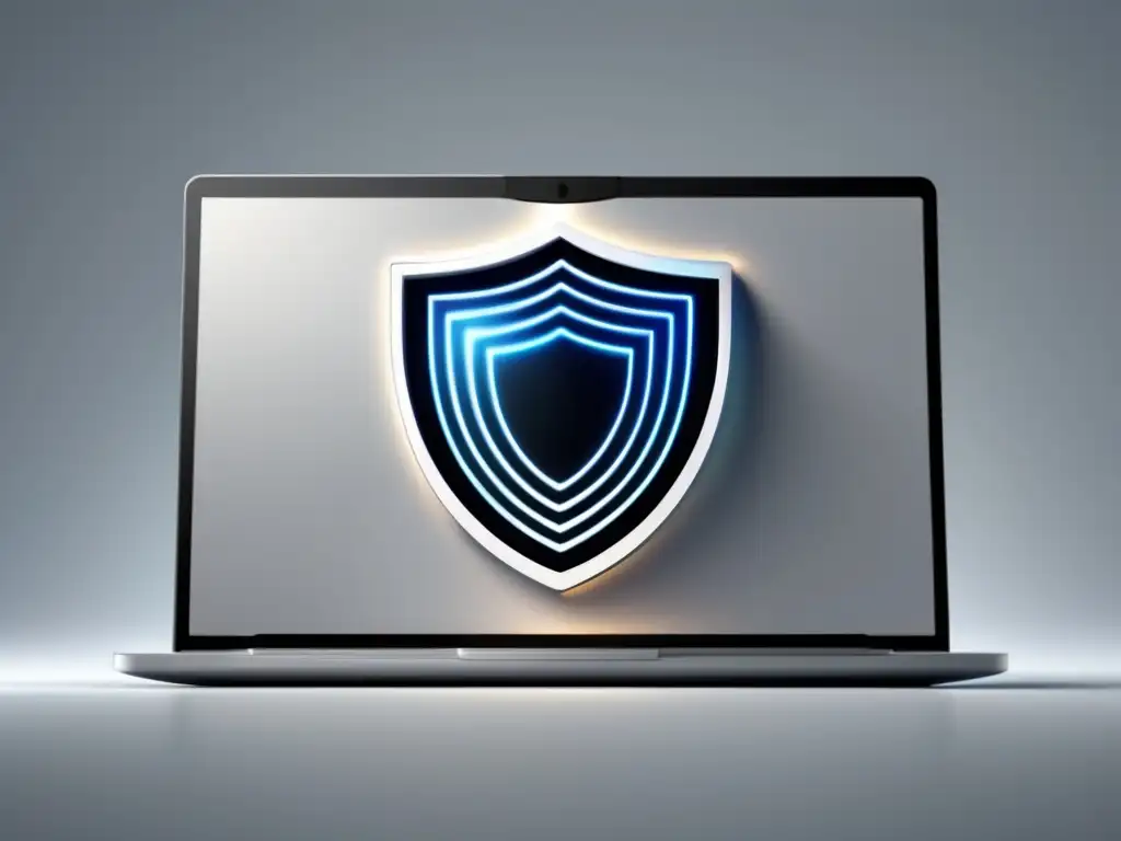Icono de privacidad y seguridad en laptop Privacidad en admisiones universitarias: imagen de laptop minimalista con icono de escudo de privacidad