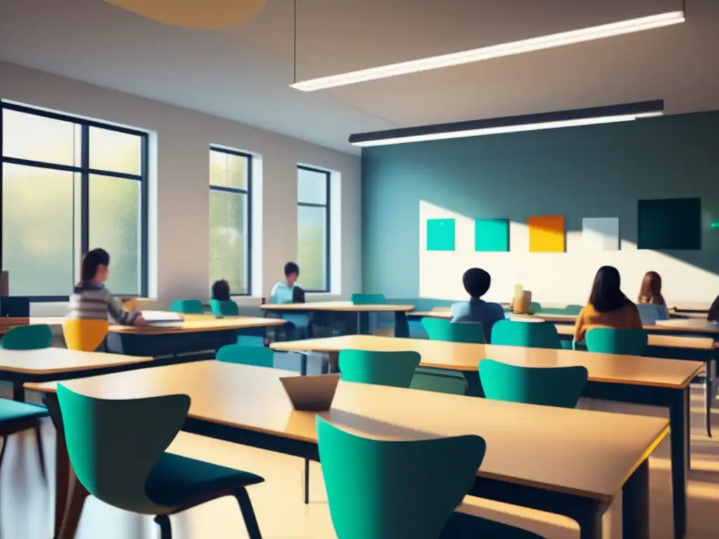 Aula moderna con privacidad y tecnología Privacidad estudiantil en entornos educativos: clase moderna con tecnología y respeto