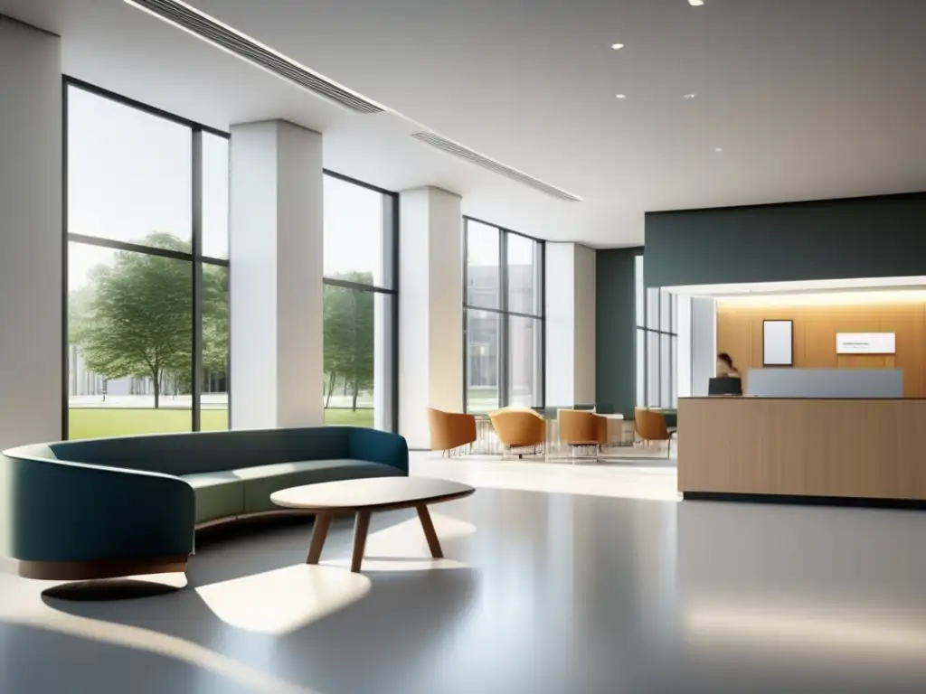 Oficina de admisiones universitarias contemporánea Proceso admisiones Heidelberg: moderna oficina universitaria con diseño contemporáneo, luz natural, arte y ambiente profesional
