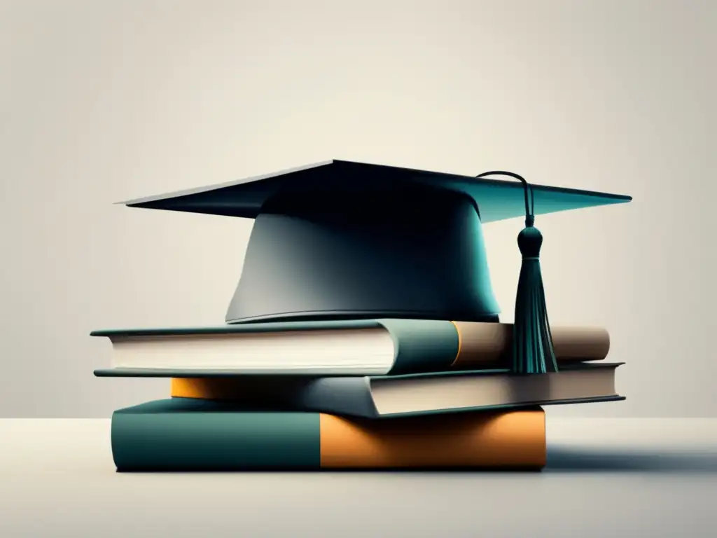 Graduación y libros: símbolos del conocimiento Proceso de admisiones universitarias completas: Graduación minimalista con gorro y libros