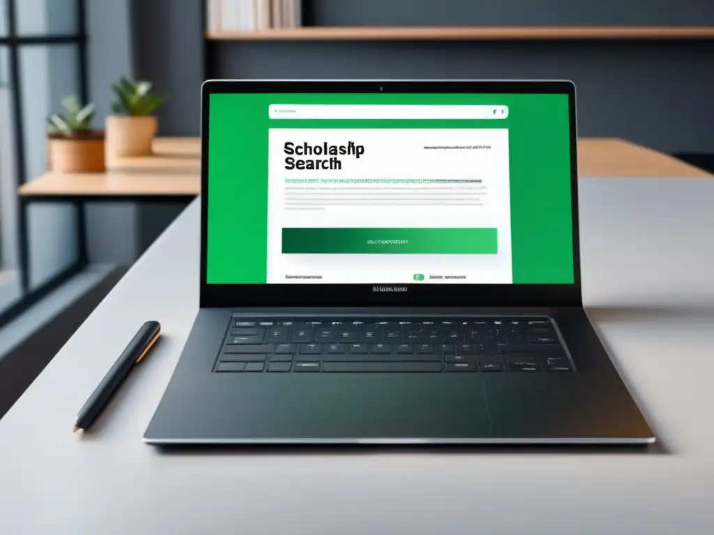 Búsqueda de becas en línea eficiente Proceso de admisiones universitarias en línea con laptop moderno y plataforma de búsqueda de becas