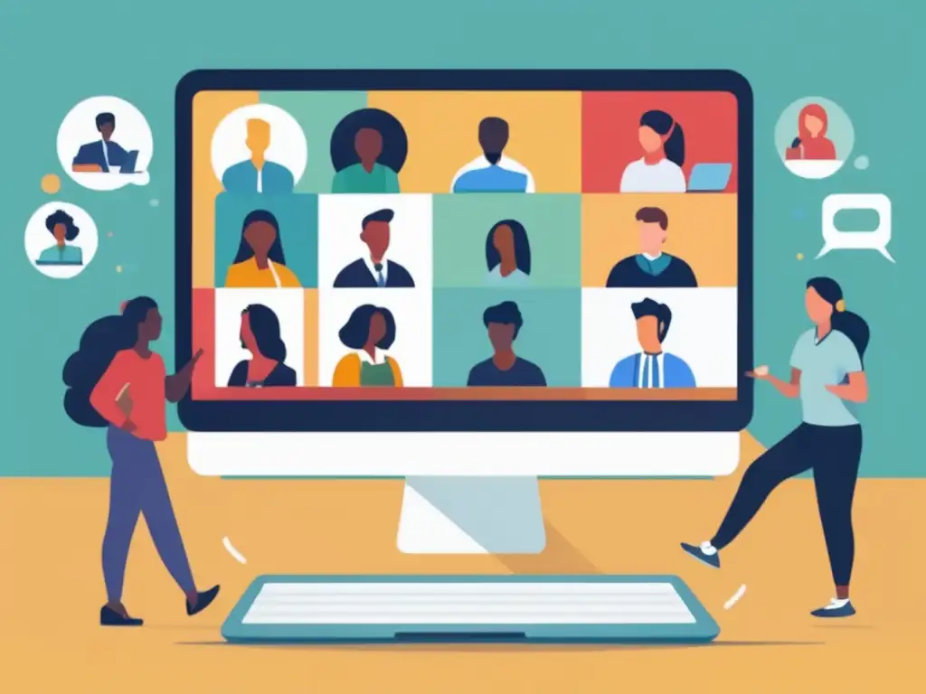 Aula virtual inclusiva y colaborativa Proceso de admisiones universitarias en línea con estudiantes diversos colaborando en clase virtual