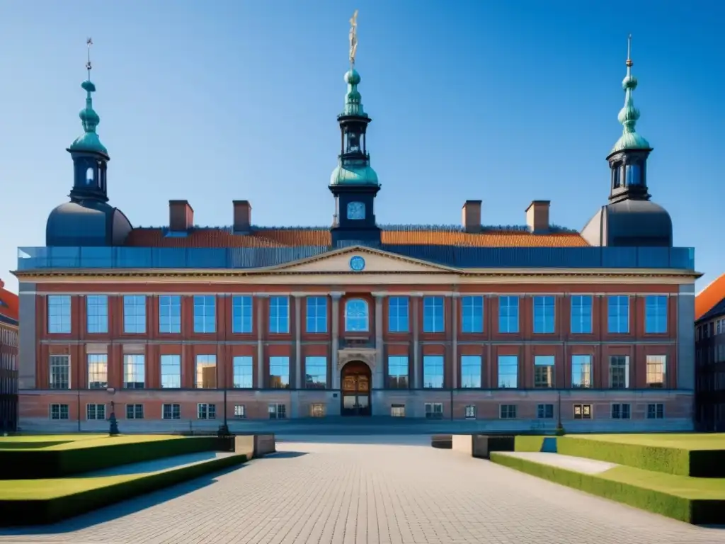 Majestuosidad de la Universidad de Copenhague Proceso admisiones universitarias Copenhague - Universidad de Copenhague, majestuoso edificio principal contra cielo azul vibrante