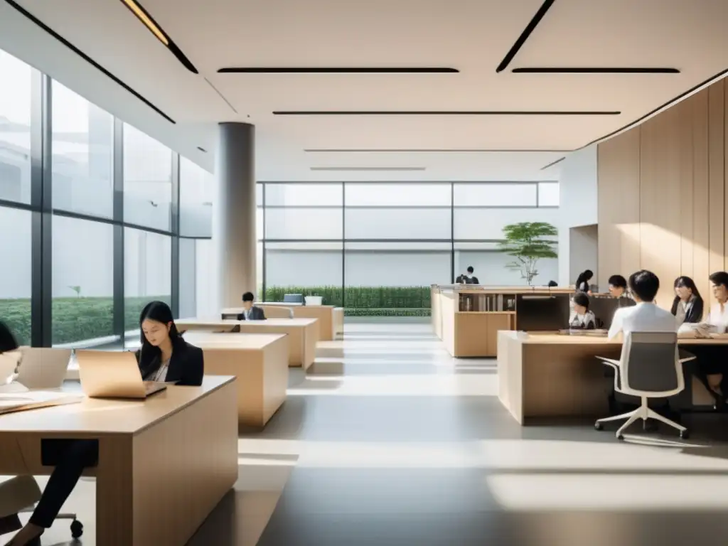 Proceso de admisión universitaria en Tokio Proceso admisiones universitarias en Tokio - Oficina de admisión moderna y elegante, estudiantes esperan, asesor ayuda con documentos