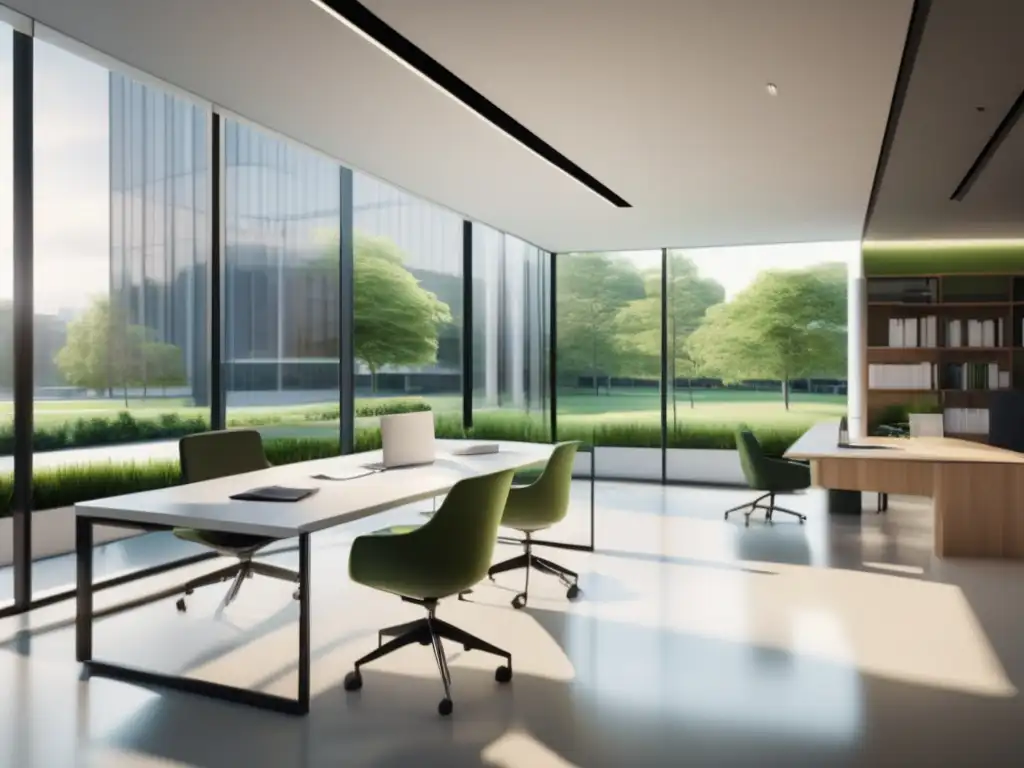 Oficina moderna y luminosa con vista panorámica Proceso de admisiones universitarias en una oficina moderna y elegante, con una vista panorámica y ambiente profesional