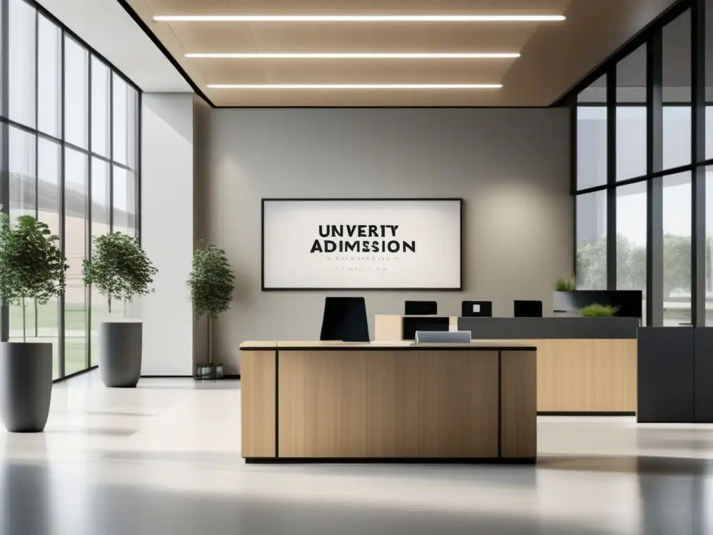 Eficiente proceso de admisión universitaria Proceso de admisiones universitarias en una oficina moderna y minimalista