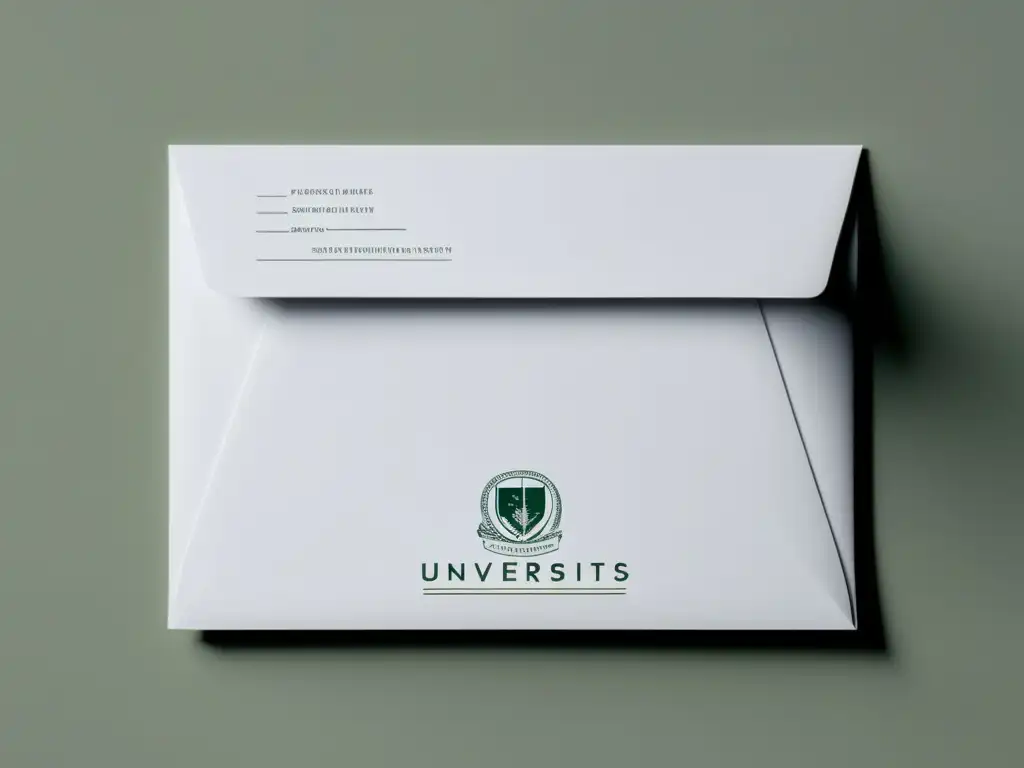 Sobrios sobres universitarios Proceso de admisión universidades: sobres de recomendación en superficie blanca, diseño minimalista y profesional
