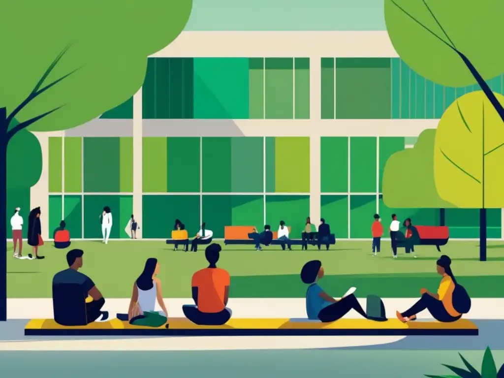Estudiantes universitarios en campus inclusivo Proceso de admisión universitaria en Toronto con estudiantes diversos en un campus inclusivo y moderno