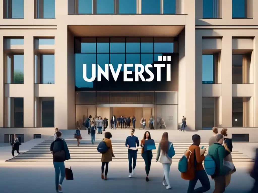 Estudiantes diverso en la entrada moderna de la Universidad de Helsinki Proceso admisión universitaria en Helsinki: estudiantes diversos en moderno edificio de la Universidad de Helsinki