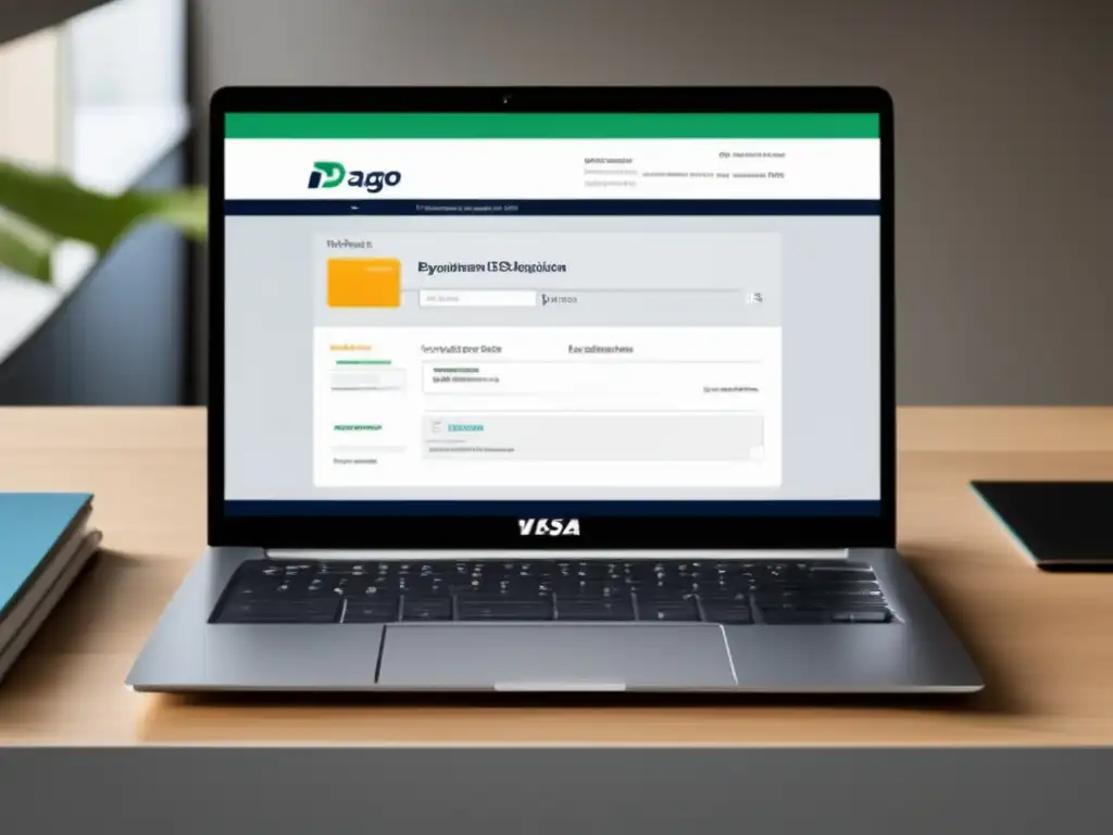Proceso de solicitud de visa para estudiantes Proceso admisión y visas estudiantiles: Laptop moderno mostrando formulario DS160, pago de tarifa y programación de entrevista